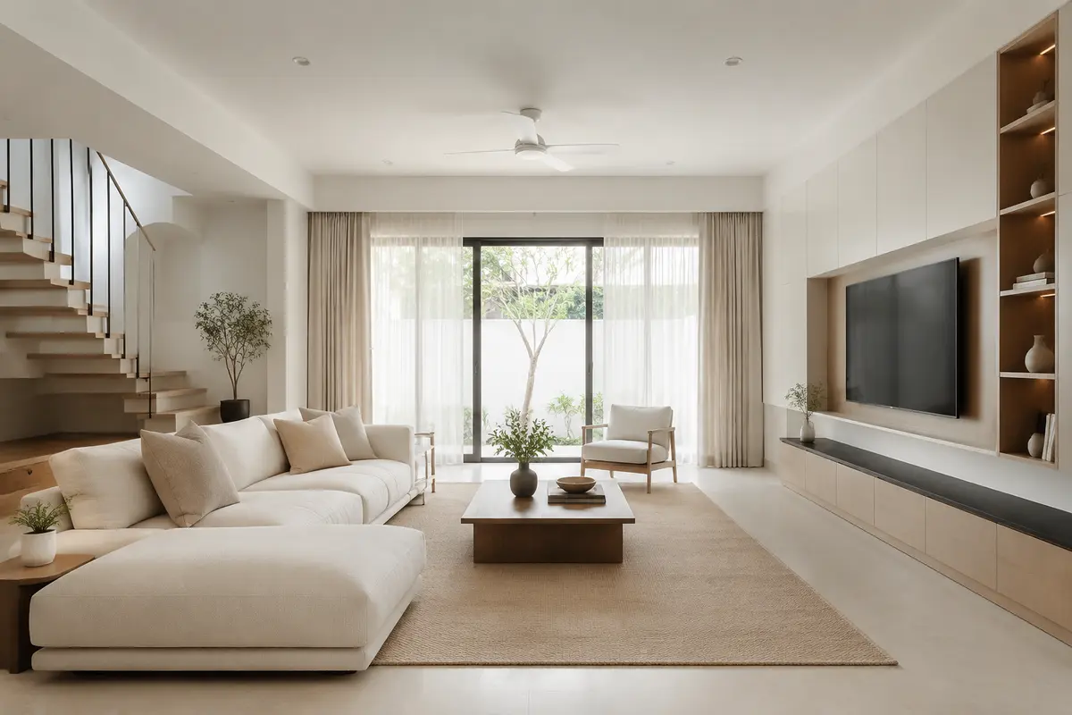 Minimalistic Living Room interior design model by SRM Design Studio
