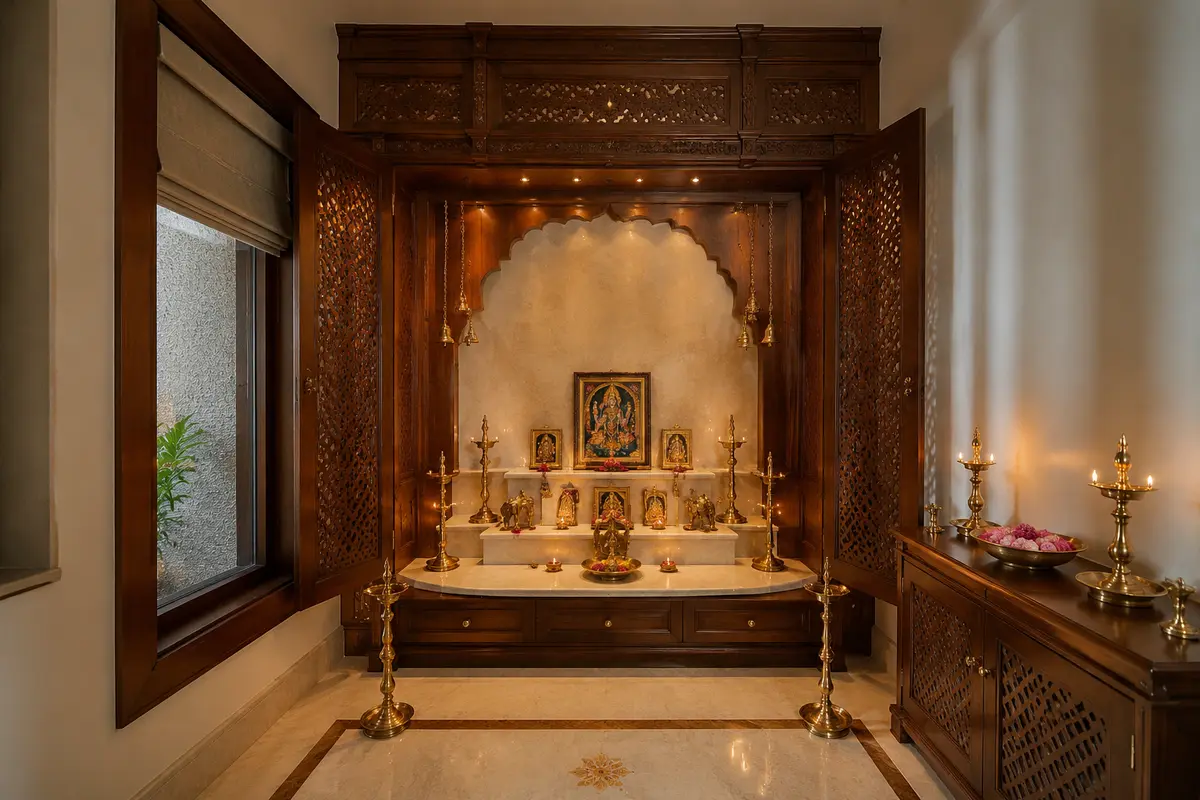 Hindu Pooja Room · Indian Classic Pooja / Prayer Room interior design model by SRM Design Studio