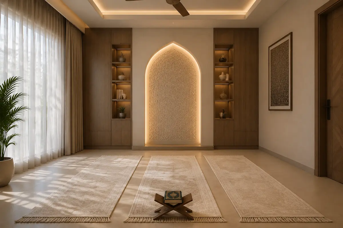Islamic Prayer Space · Contemporary Pooja / Prayer Room interior design model by SRM Design Studio
