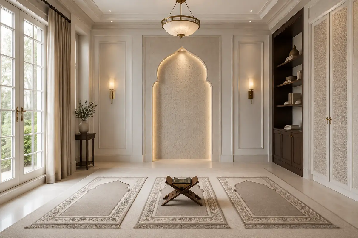 Islamic Prayer Space · English Classic Pooja / Prayer Room interior design model by SRM Design Studio