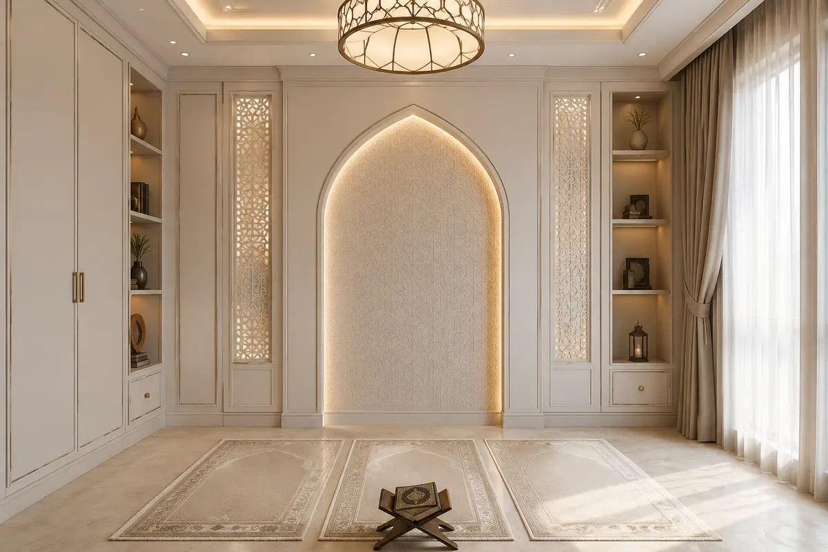 Islamic Prayer Space · Modern Classic Pooja / Prayer Room interior design model by SRM Design Studio