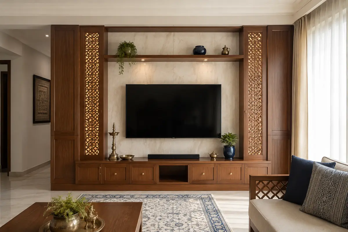 Indian Classic TV Unit interior design model by SRM Design Studio