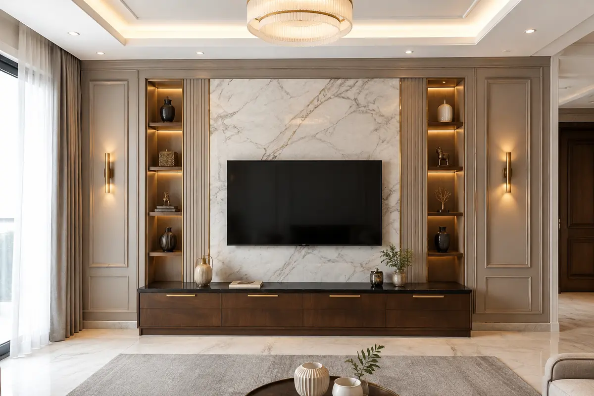 Modern Classic TV Unit interior design model by SRM Design Studio